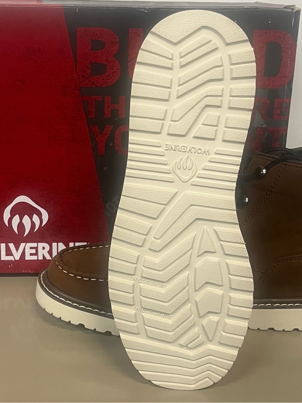 Wolverine Brown Moc Toe Work Boot with Cream Sole - Picture 3 of 6